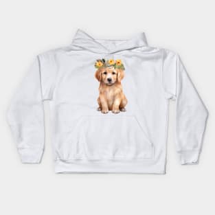 Watercolor Golden Retriever Dog with Head Wreath Kids Hoodie